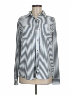 Faherty Blue and White Vertical-Stripe Button Shirt